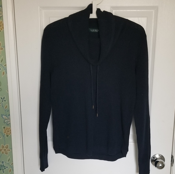Lauren Ralph Lauren Navy Waffle Cotton Knit Top - Picture 2 of 11